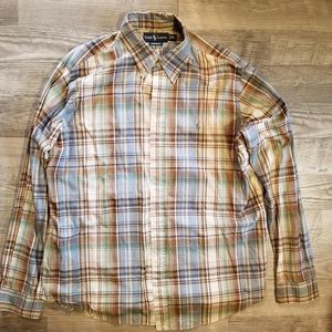 Polo XL Men’s plaid shirt brown, blue and cream